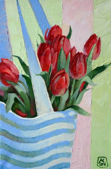 Red tulips in a bag thumb