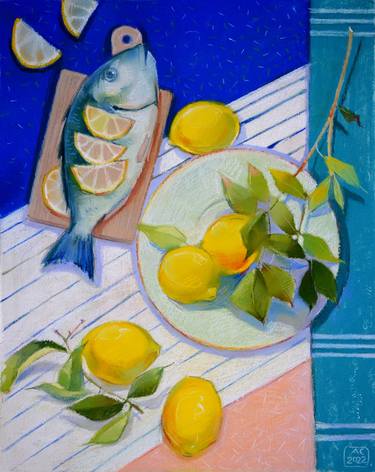 still life with fish and lemons thumb