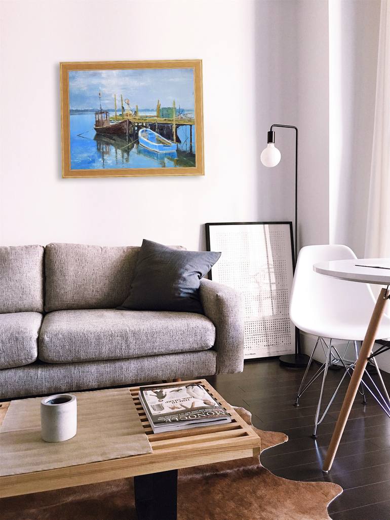 Original Fine Art Boat Painting by Maryna Kisiv