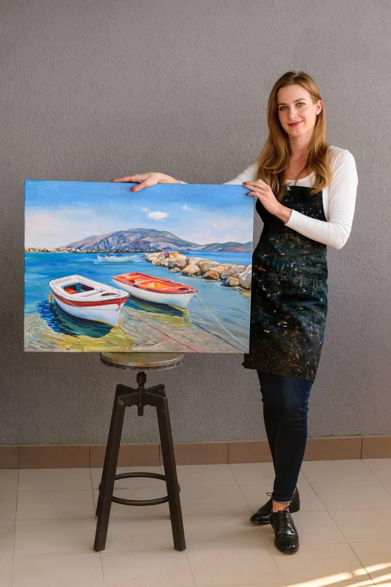 Original Art Deco Boat Painting by Maryna Kisiv
