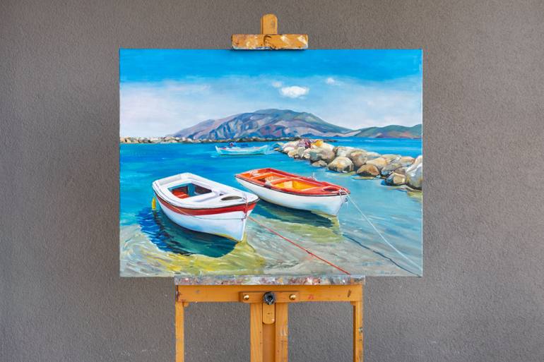 Original Art Deco Boat Painting by Maryna Kisiv