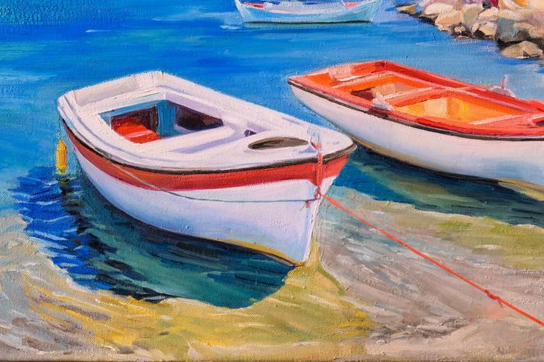 Original Art Deco Boat Painting by Maryna Kisiv