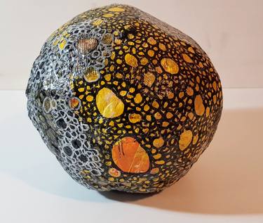 MISSHAPEN SPHERE. YELLOW, GREY AND SILVER. thumb