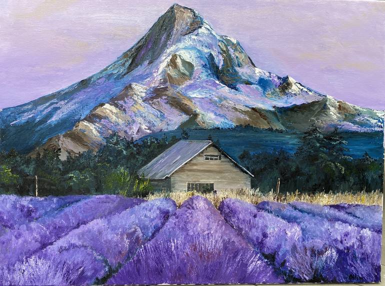 Lavender mountain Painting by Olga Klimenkova | Saatchi Art
