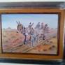 Painting with oilpaint on canvas this family of four 2 donkeys and 2 people living in the Calahari rural area