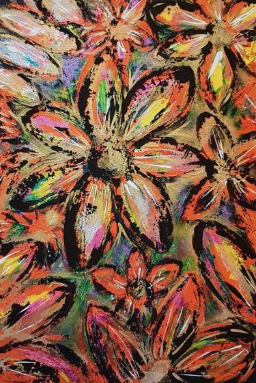 Floral Fusion. Acrylic and gold leaf ink on canvas thumb