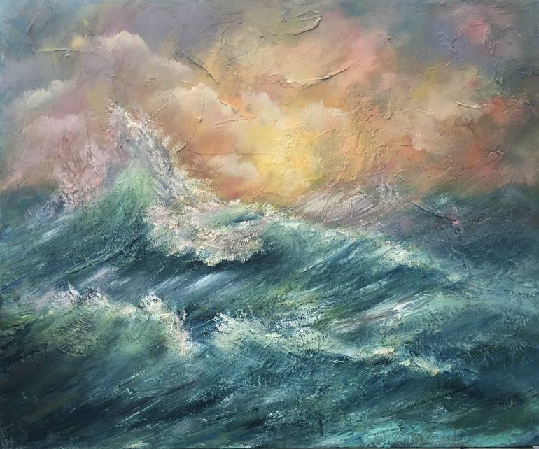 Abstract Sea Waves Painting: Acrylic Paint + Sugar - Mixed media