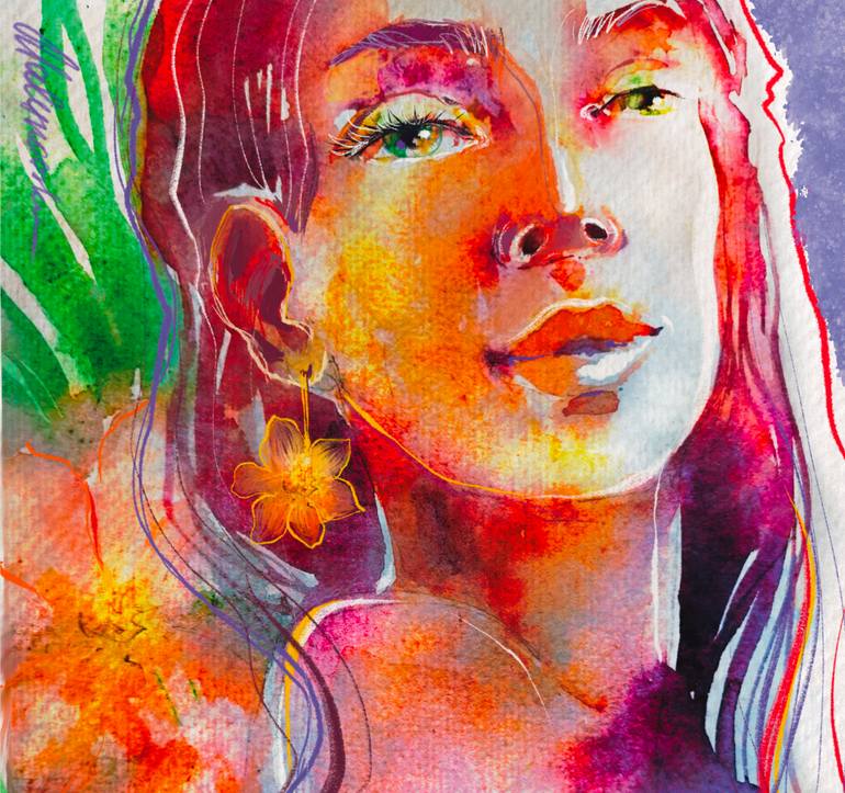 Original Expressionism Women Mixed Media by Alina Malynovska