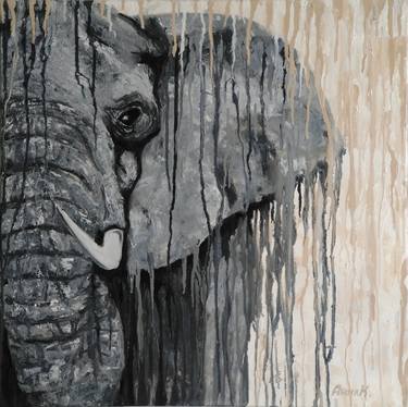 African animal art. The elephant is an animal in Africa. Original elephant painting, African painting. thumb