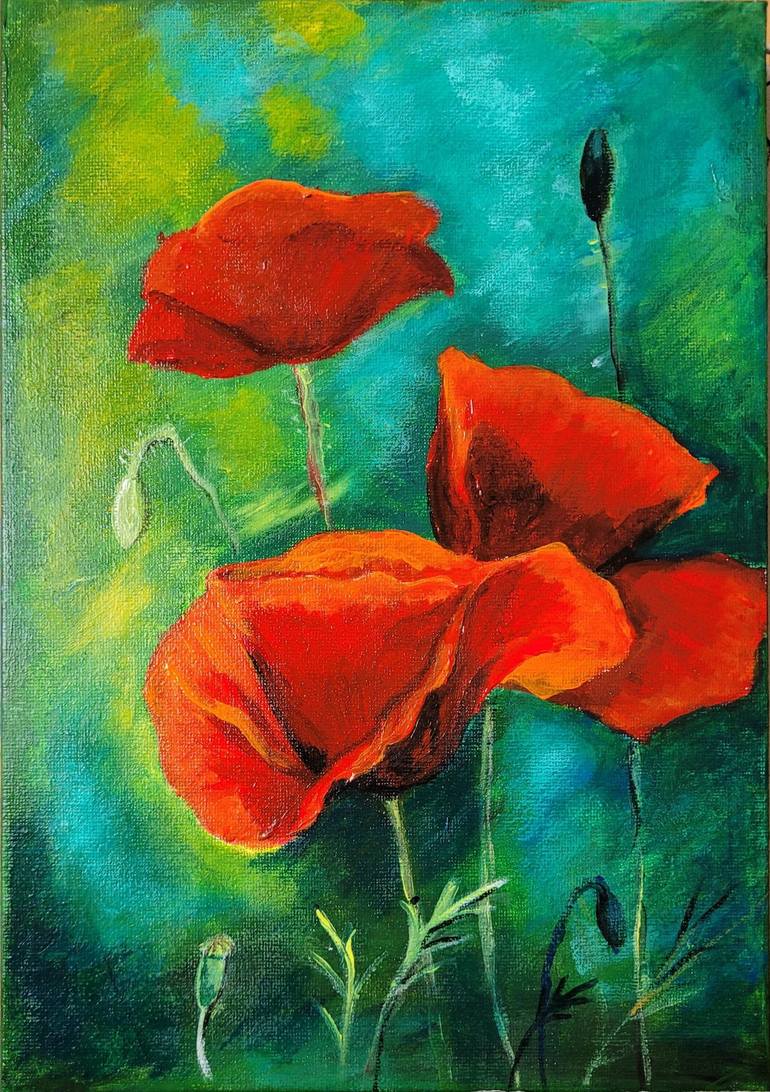 Original Contemporary Floral Paintings by Hermina Ciobanu