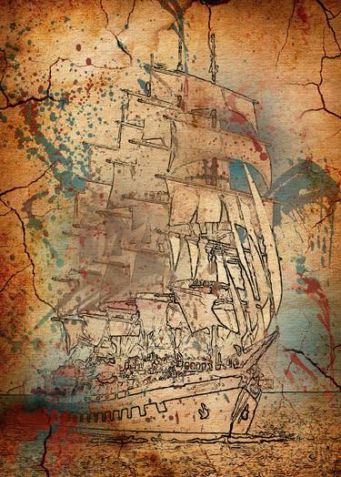 Print of Abstract Expressionism Sailboat Collage by Tati Davydova