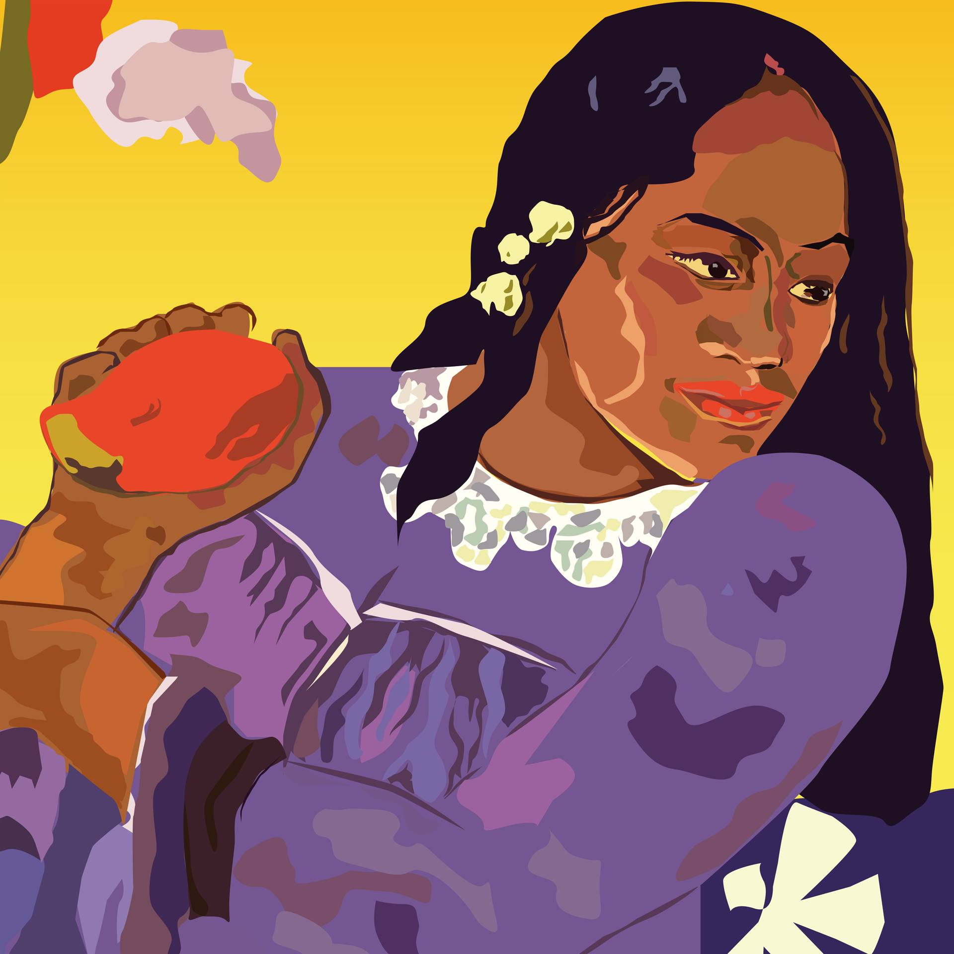 Woman with Mango, Based on Paul Gauguin Mixed Media by Tati