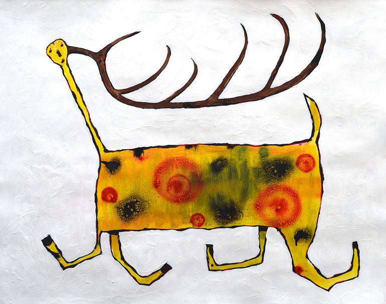 Original Animal Painting by Murray Degelman Pop Art Art on Paper POP ART One horned buck 2026 Original