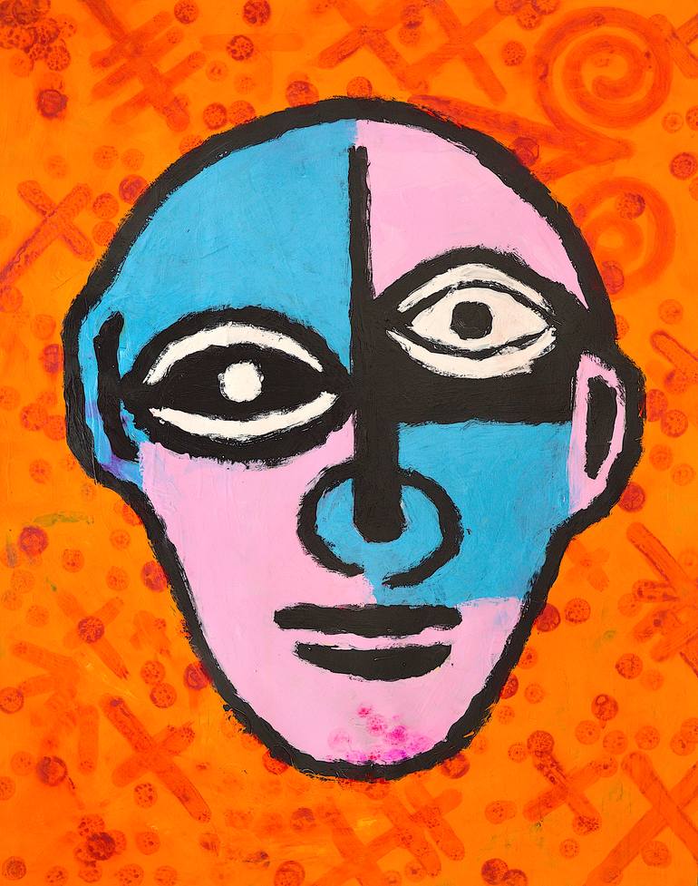 Original People Painting by Murray Degelman Pop Art Art on Paper Pop art Blue Pink Face 2026 Original