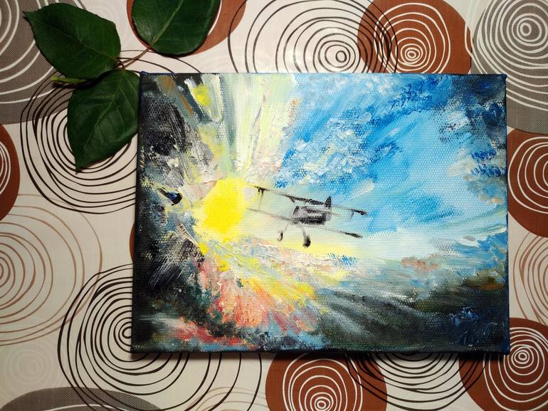 Original Fine Art Aeroplane Painting by Lyudmila Yureva