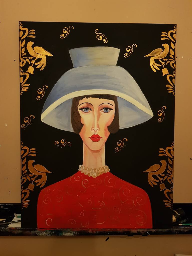 Original Art Deco Portrait Painting by Valentina Baicuianu