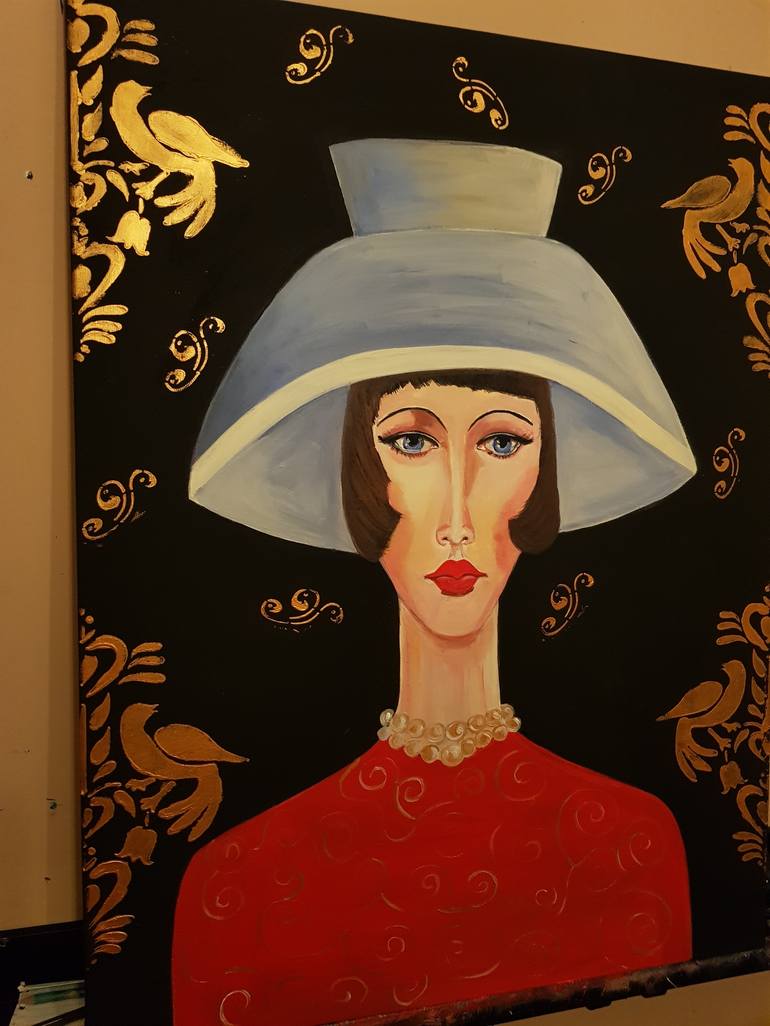 Original Art Deco Portrait Painting by Valentina Baicuianu