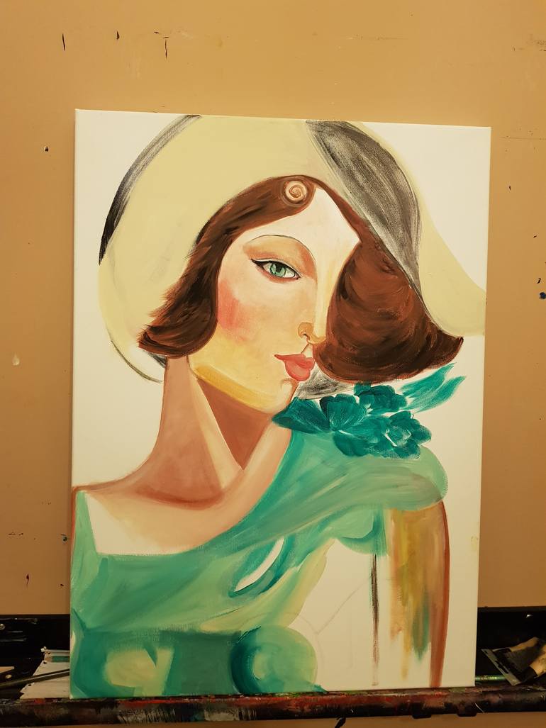 Original Art Deco People Painting by Valentina Baicuianu