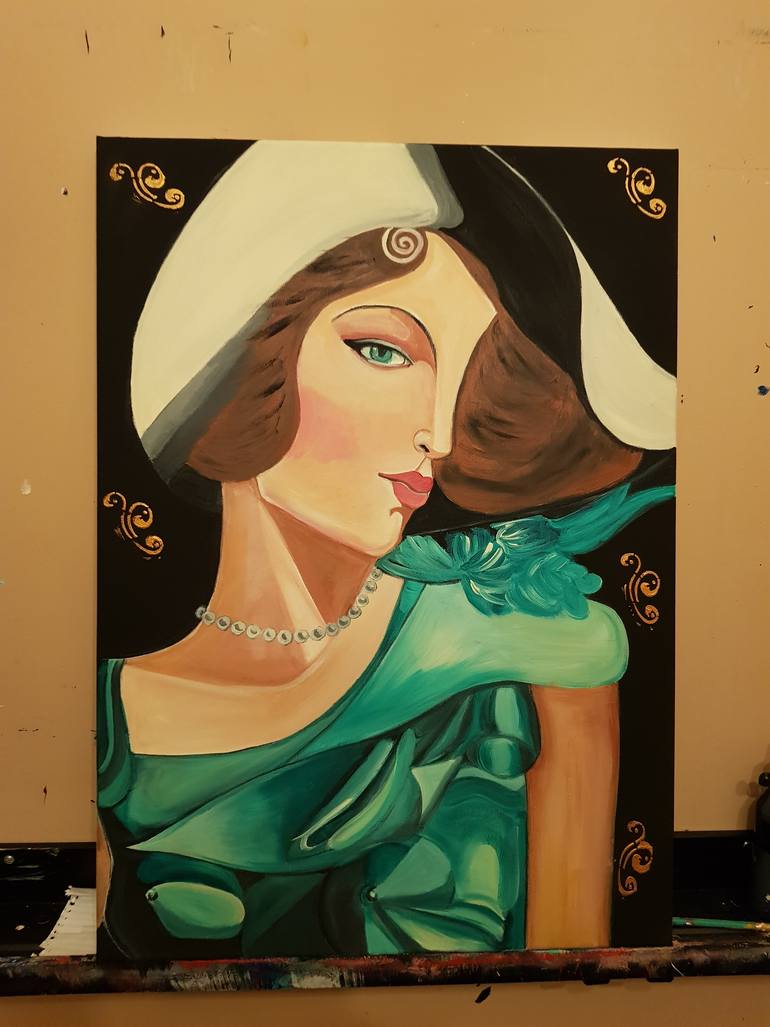 Original Art Deco People Painting by Valentina Baicuianu