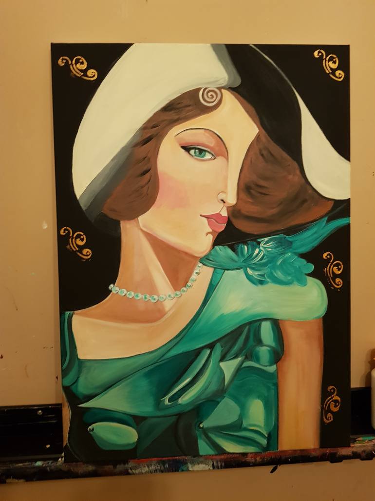 Original Art Deco People Painting by Valentina Baicuianu
