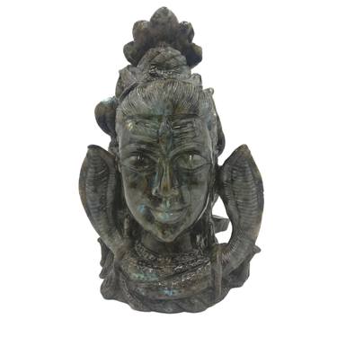 Labradorite Stone carving of Lord Shiva head with multiple Snakes and Shiv Lingam thumb