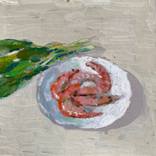 Shrimps on a white plate by Louise Japkayeva