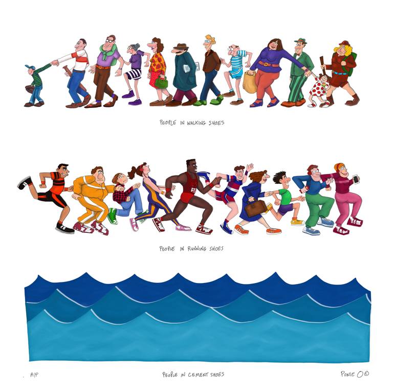 Original Figurative Humor Printmaking by Ponie O