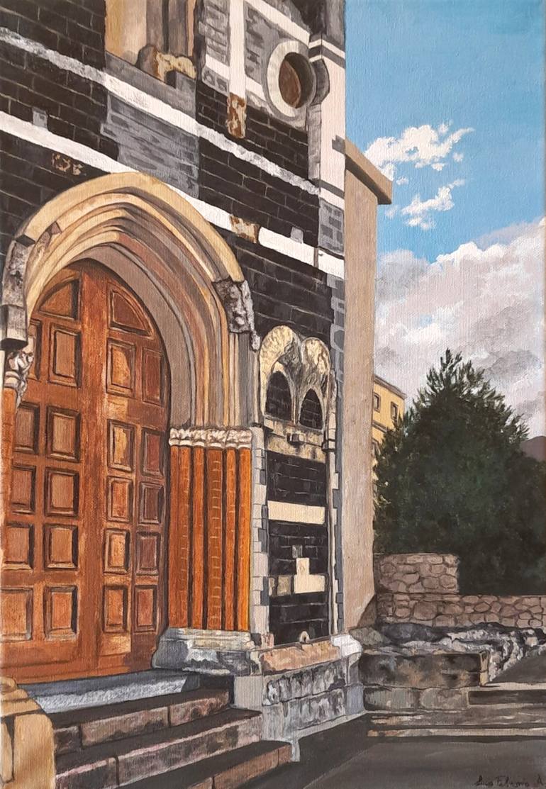 Original Architecture Painting by Lucia Febronia Accordino | Baroque Art on Canvas | Cattedrale di Patti, Sicilia, Cathedral of Patti, Siciliy