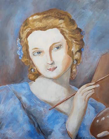 Interpretazione di ritratto di giovane pittrice di Rosalba Carriera, Interpretation of Portrait of a young painter by Rosalba Carriera thumb