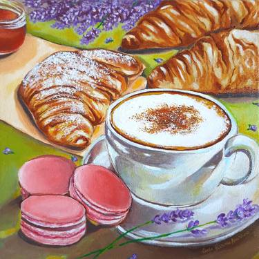 Saatchi Art Artist Lucia Febronia  Accordino; Painting, “Cappuccino, croissants and macarons” #art