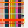 Inspired by the graphic patterns/colors used in weaving, fashion and textiles. This series is vibrant and modern. The woven canvas strips give these works dimension and texture. The hand crafted maple frames are accented by simple, solid corner joinery. Ready to hang.