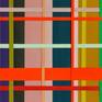 Inspired by the graphic patterns/colors used in weaving, fashion and textiles. This series is vibrant and modern. The woven canvas strips give these works dimension and texture. The hand crafted maple frames are accented by simple, solid corner joinery. Ready to hang.