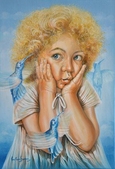 Original Figurative Children Painting by Anna Maria Saponaro