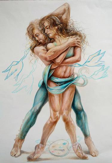 Original Figurative Love Drawings by Anna Maria Saponaro