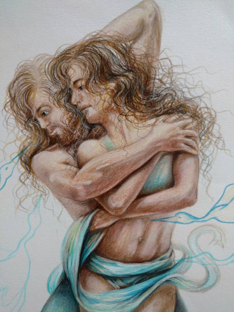 Original Figurative Love Drawing by Anna Maria Saponaro