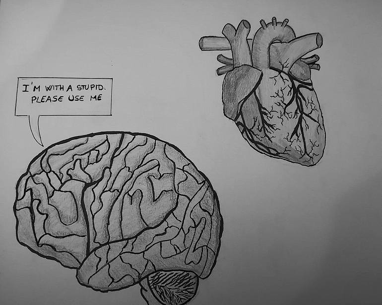 Brain vs heart. Drawing by Stefano Sartori Saatchi Art