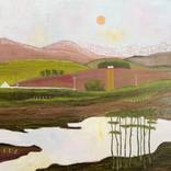 Pink mountains and lake by Margaret Roberts