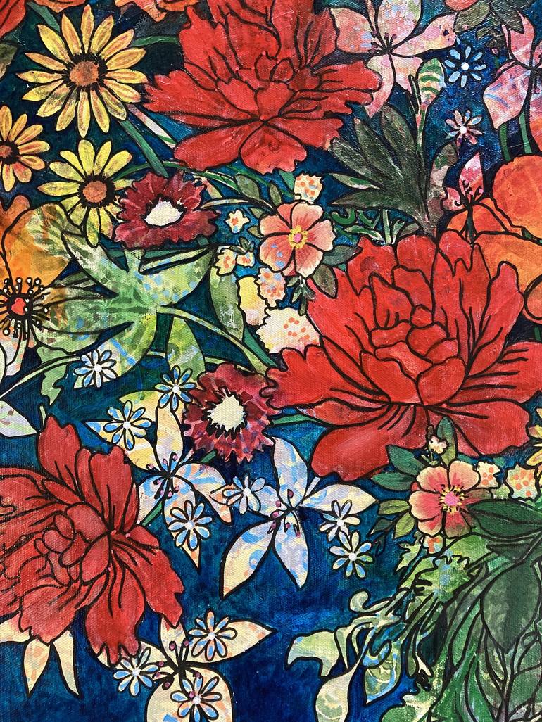 Original Art Deco Floral Painting by Marie-Claude Fournier