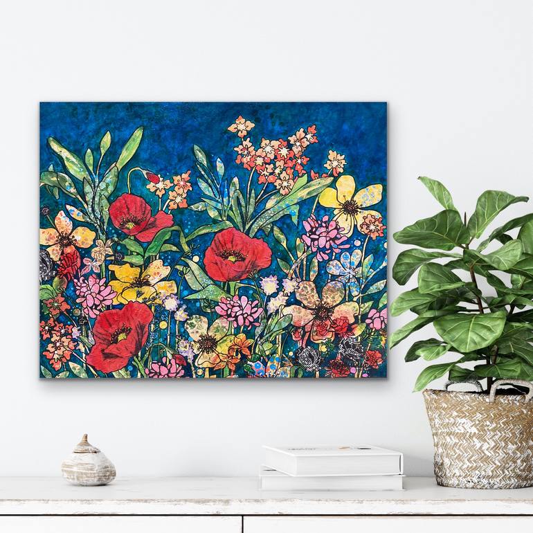 Original Art Nouveau Floral Painting by Marie-Claude Fournier