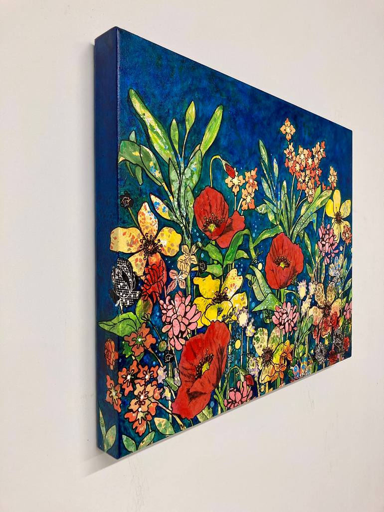 Original Art Nouveau Floral Painting by Marie-Claude Fournier