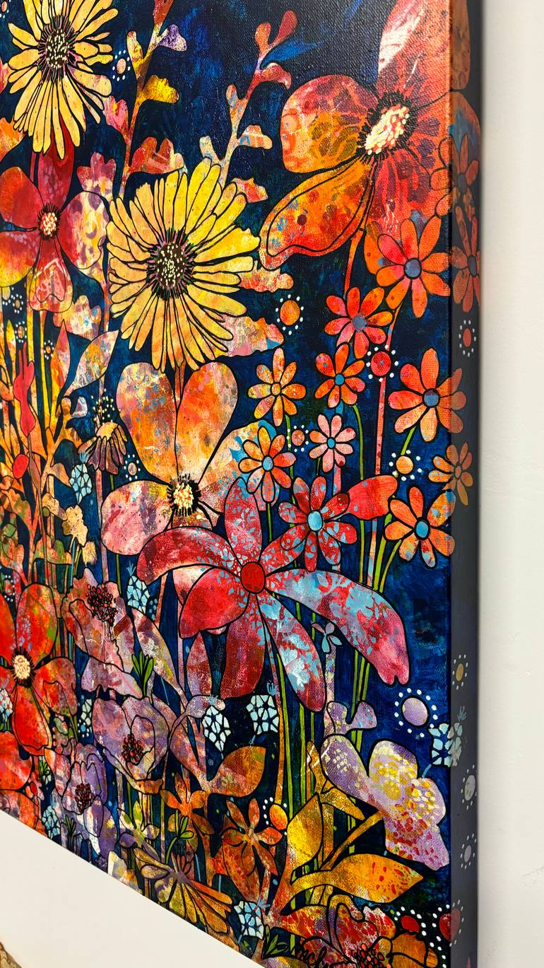 Original Art Deco Floral Painting by Marie-Claude Fournier