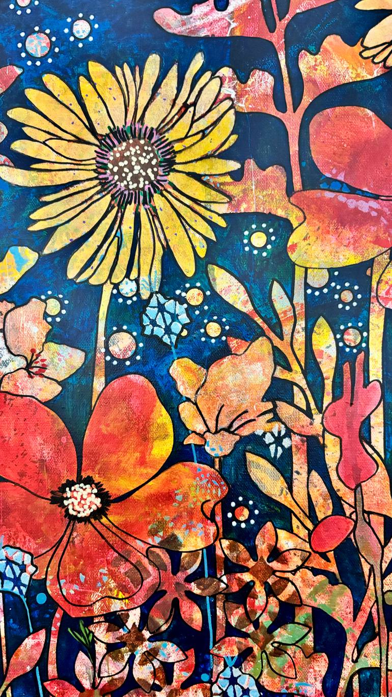 Original Art Deco Floral Painting by Marie-Claude Fournier
