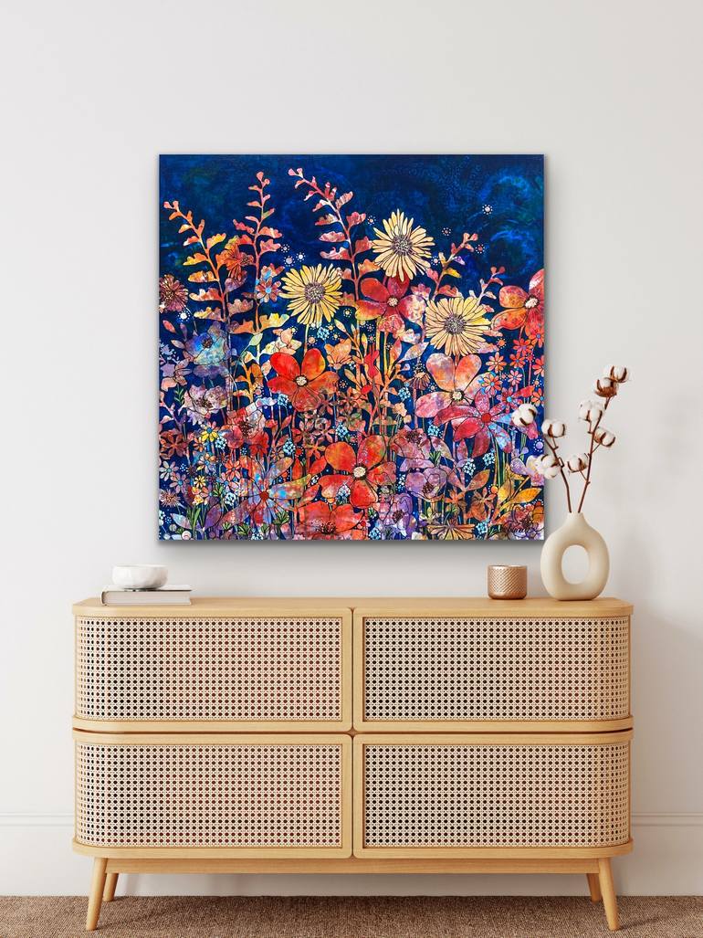 Original Art Deco Floral Painting by Marie-Claude Fournier