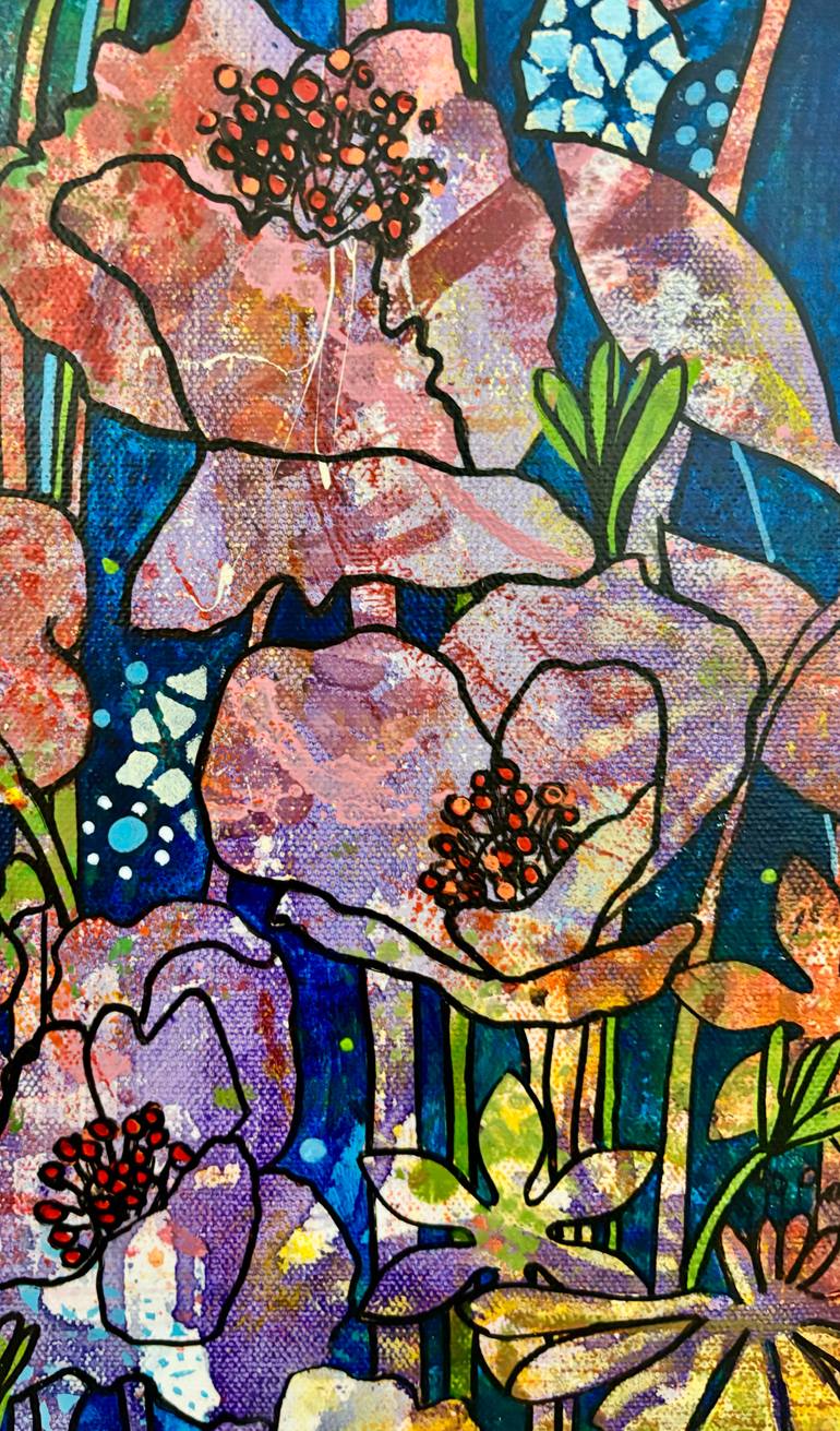 Original Art Deco Floral Painting by Marie-Claude Fournier