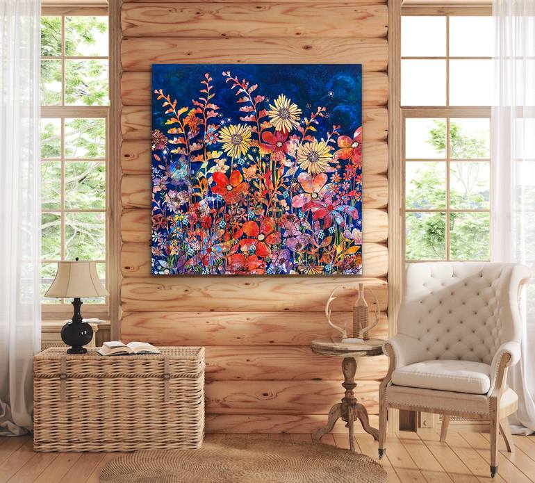 Original Art Deco Floral Painting by Marie-Claude Fournier