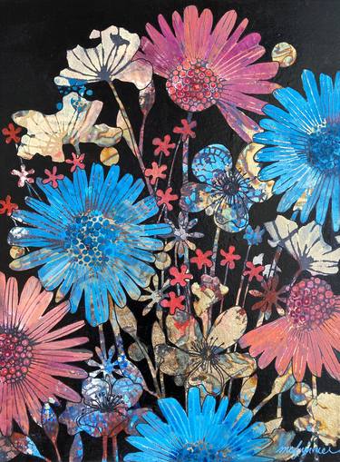 Original Art Deco Floral Painting by Marie-Claude Fournier