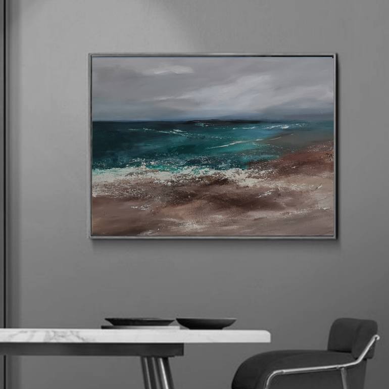 Original Abstract Beach Painting by Osheens Gallery