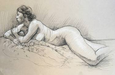 Original drawing, reclining nude thumb