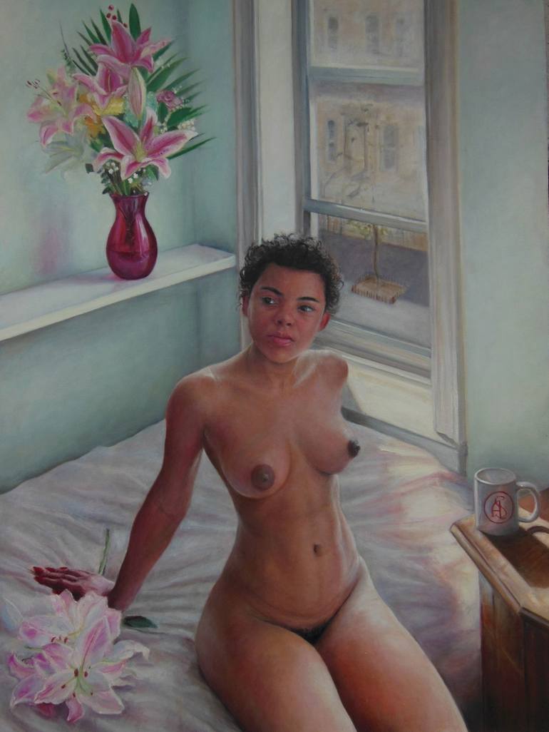 Girl on a bed by the window, nude Painting by Christopher LoPresti |  Saatchi Art