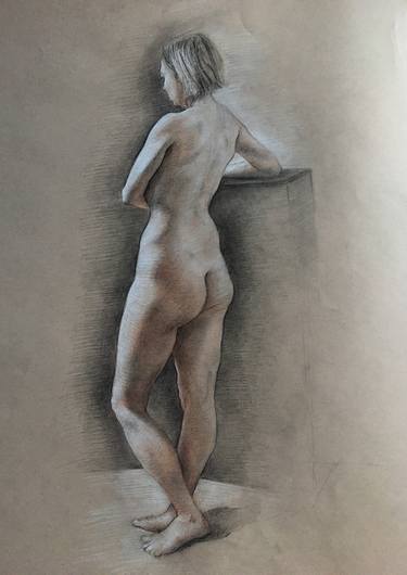 Nude woman on toned paper, tri colored thumb